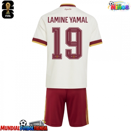 Camiseta España Lamine Yamal #19 Segunda Equipación Replica Mundial 2026 para niños mangas cortas (+ Pantalones cortos)
